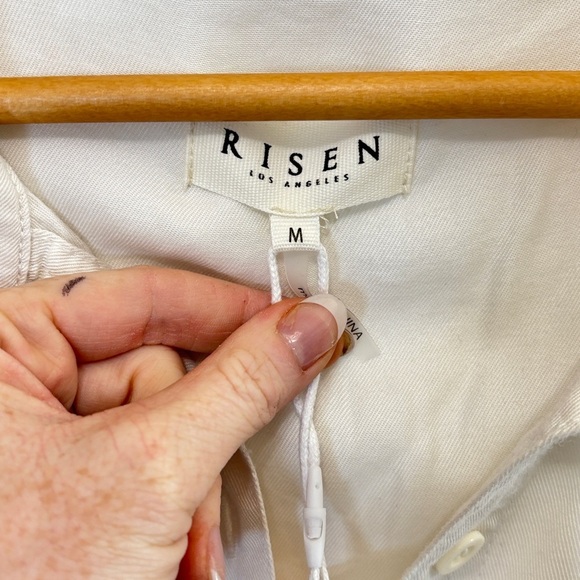 White Flutter Sleeve Button Down Shirt with Notched Collar - Picture 3 of 5